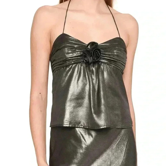 WAYF XJourdan Sloane Selena Metallic Babydoll Halter Top - Picture 2 of 8